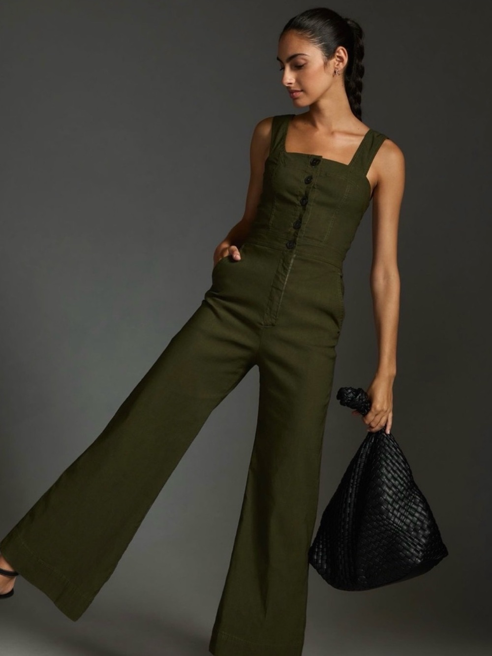 Anthropologie Maeve Olive Green Portside Button-Front Jumpsuit Size 4 NWT